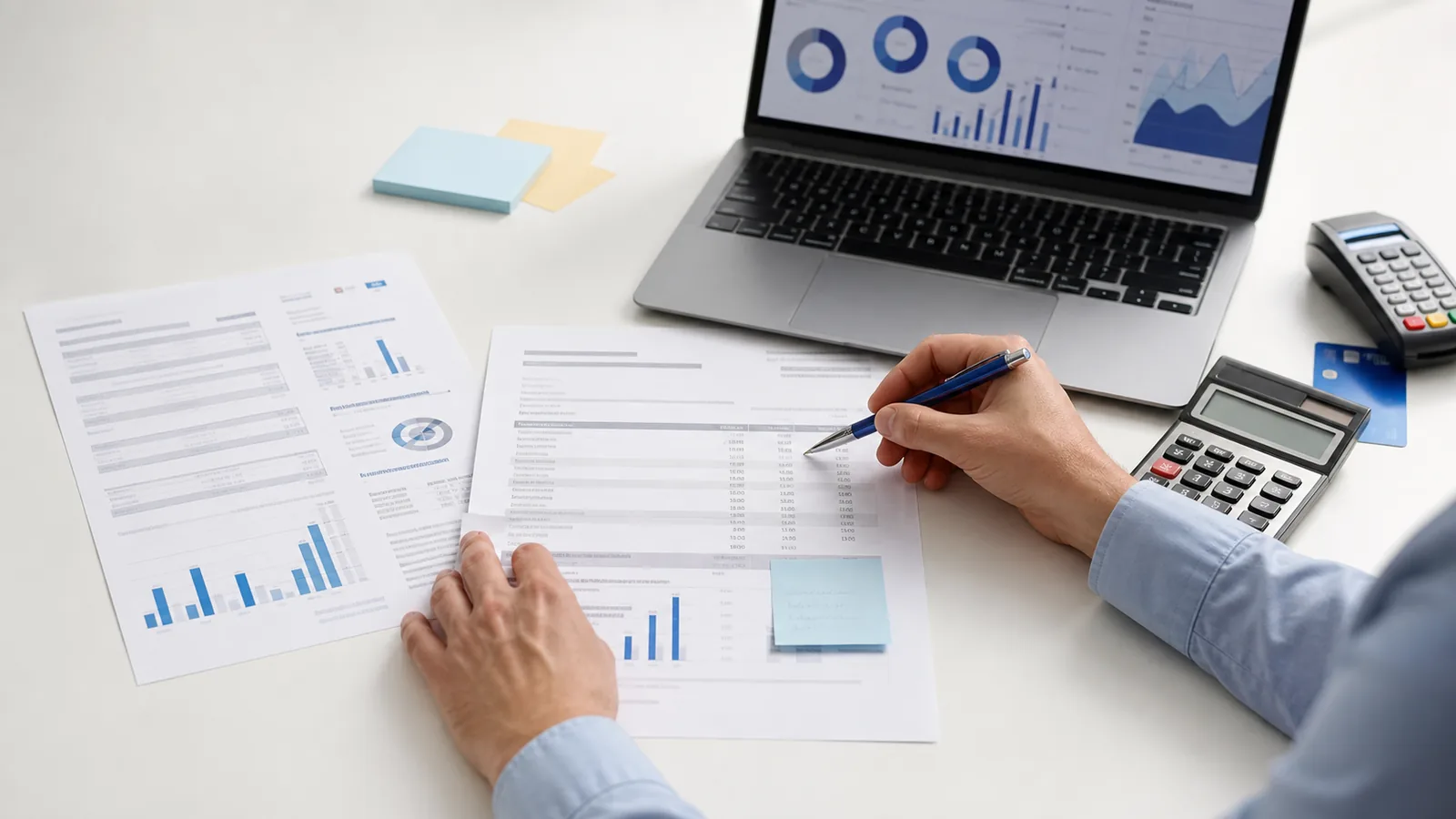 Payment statement review desk with audit materials